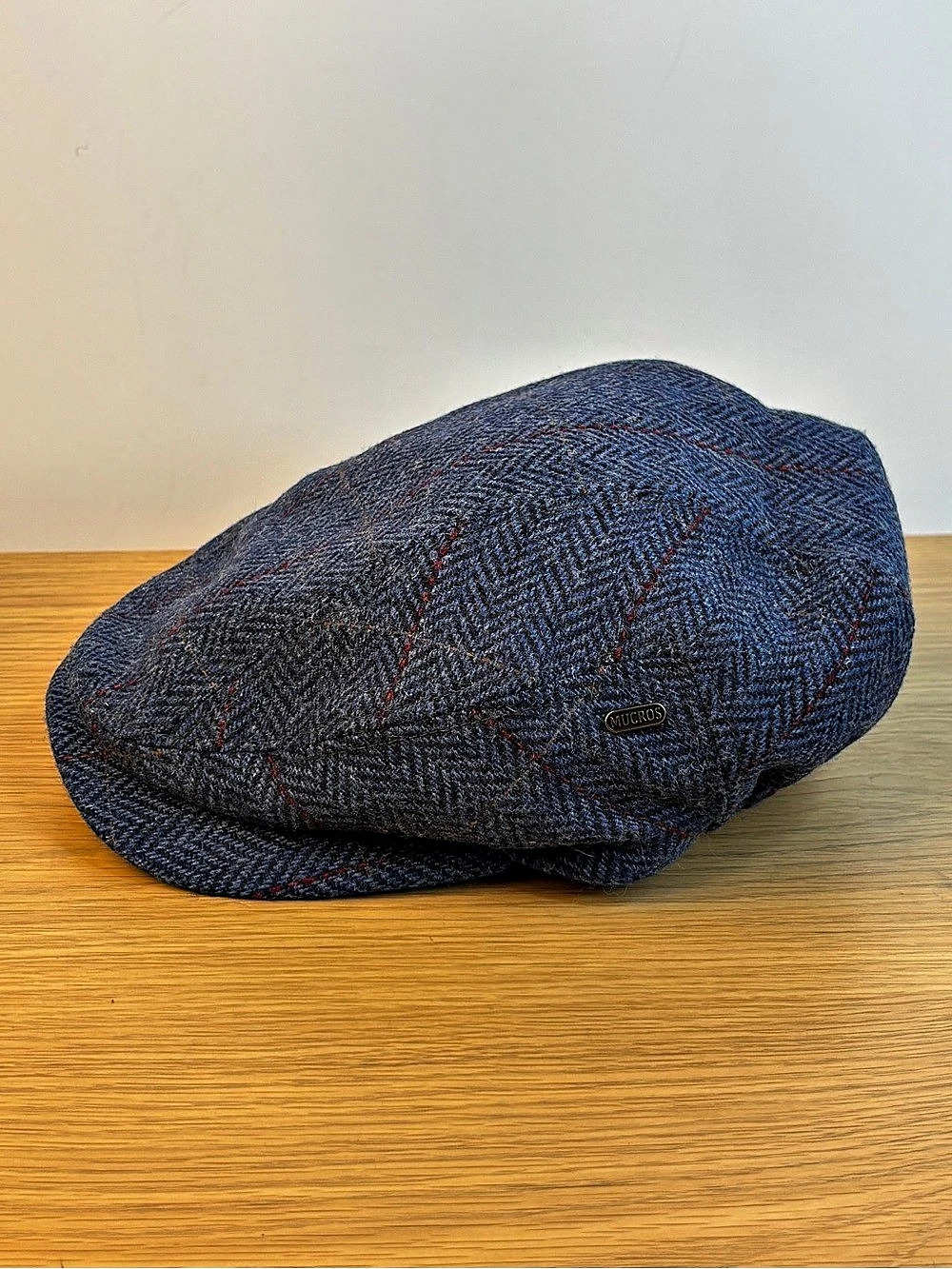 Mucros Kerry Wool Herringbone Flat Cap in Blue Medium